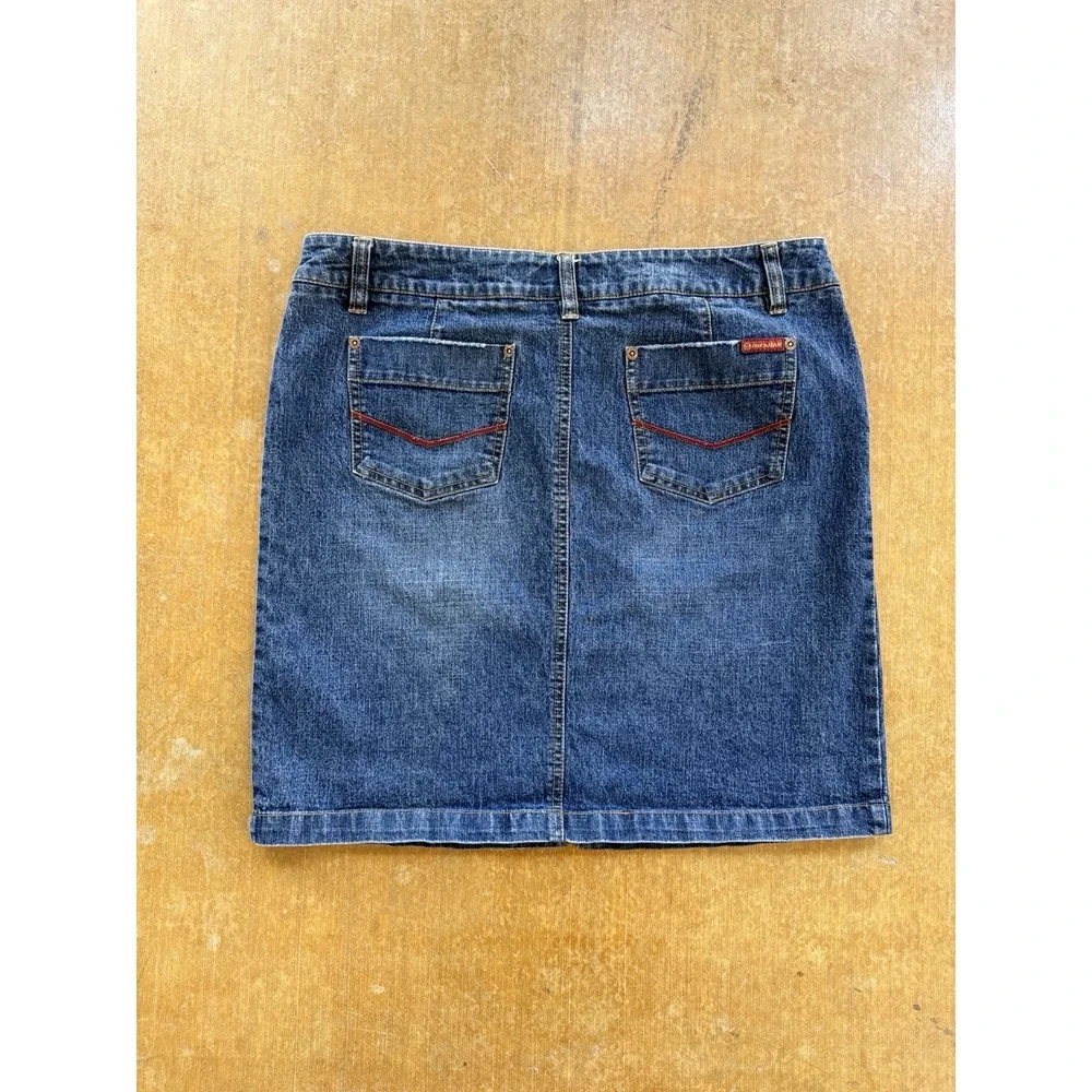 Roxy Jean Vintage Y2K Denim Mini Skirt Blue Mid Rise Size 13 34W Short Skater